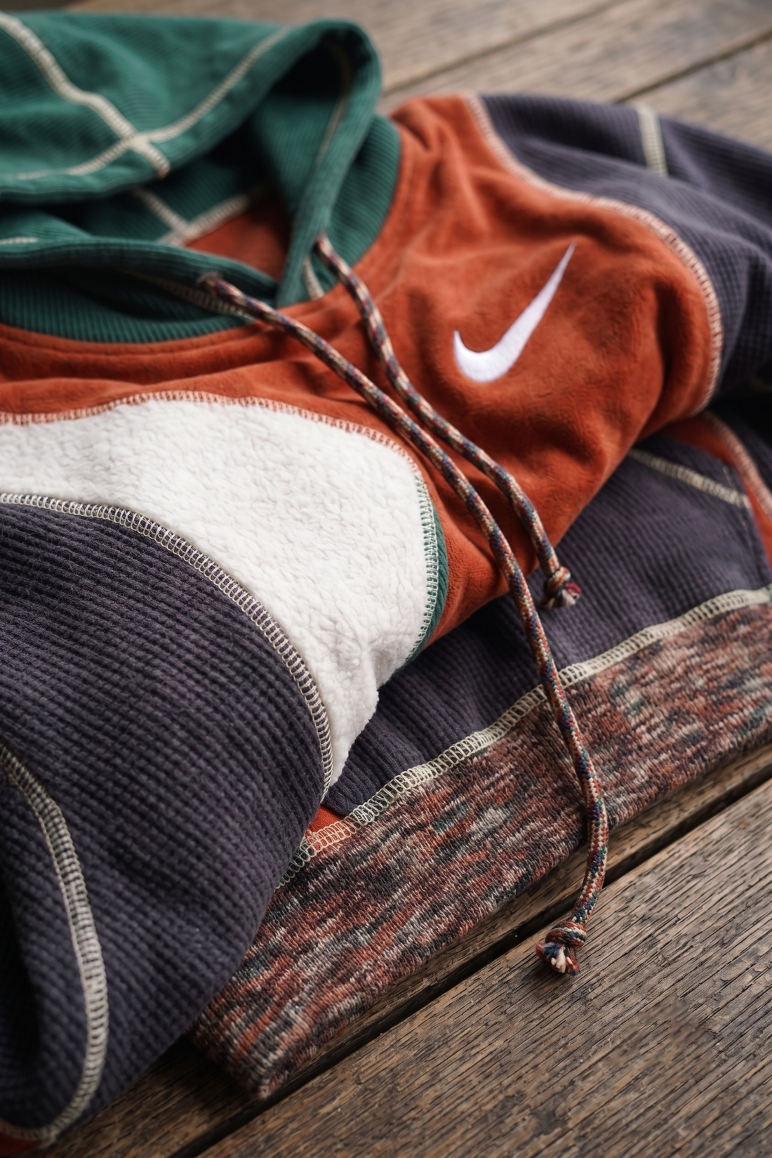 Patchwork Texture Fleece Pullover Hoodie